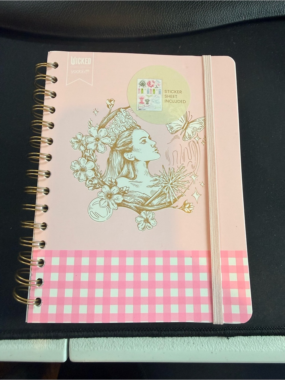 Wicked Glinda the Good Witch Pink Spiral Journal with stickers